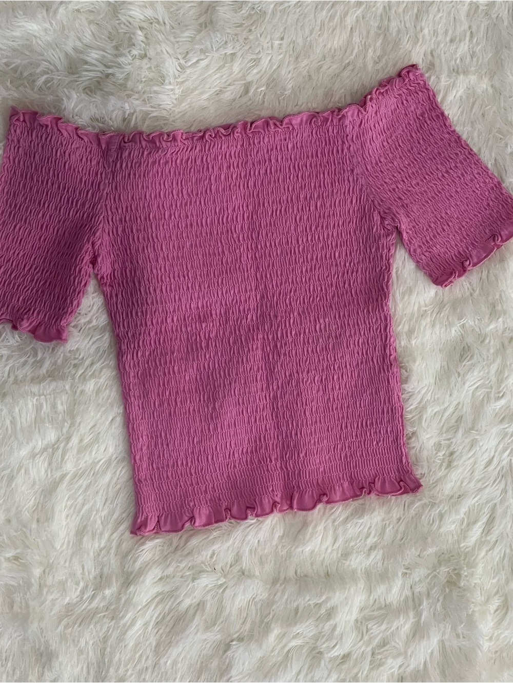 Smocked Off The Shoulder Crop Top